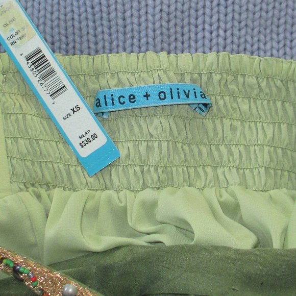 Alice & Olivia: Boho Chic,  Olive Green & Gold beaded Top, size XS - Picture 4 of 5